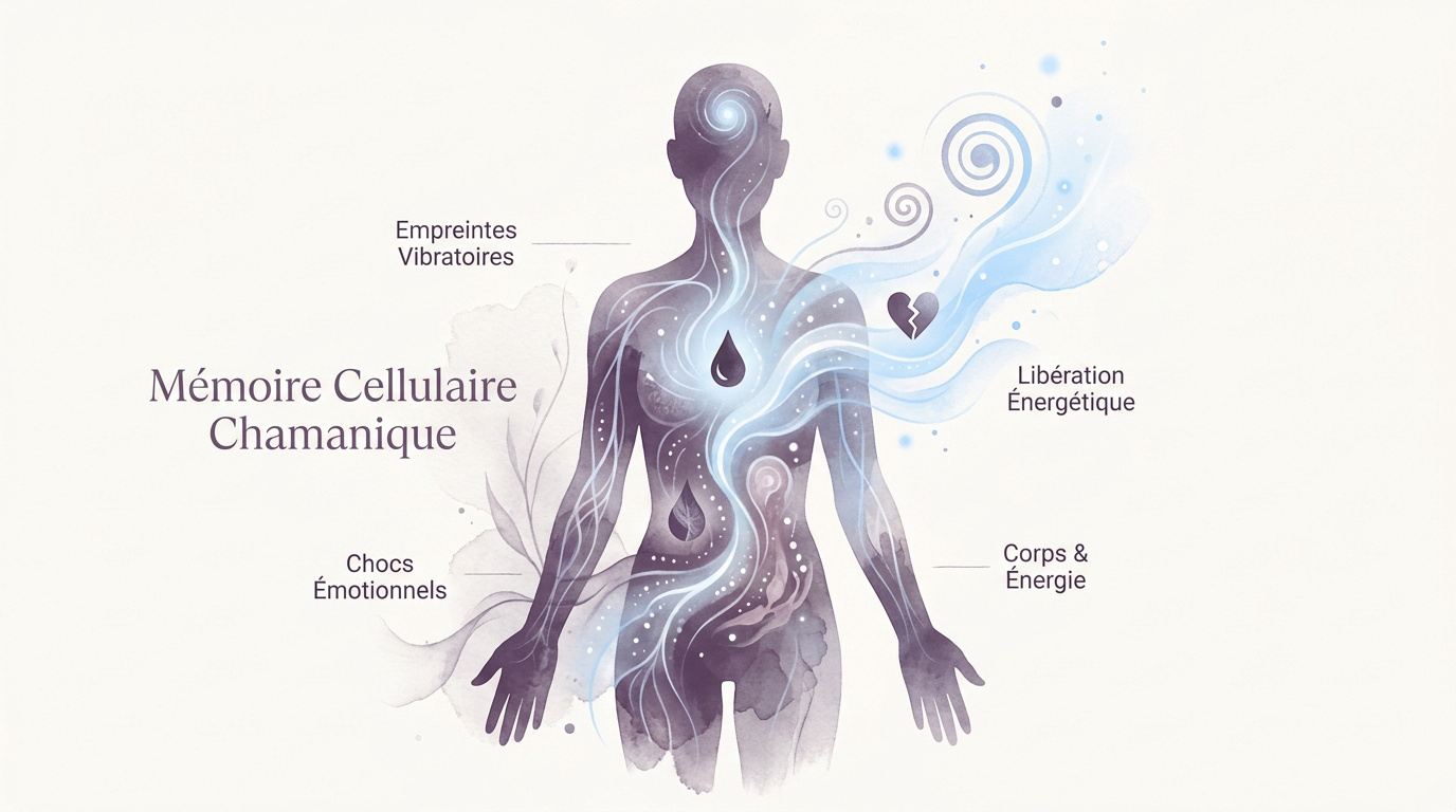 Représentation symbolique de la mémoire cellulaire et de la lecture chamanique énergétique